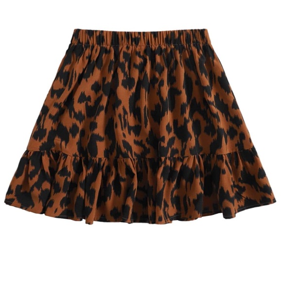 🆕 SheIn Women's Leopard Print Drawstring Waist Layer Ruffle Hem Short Skirt XL - Picture 3 of 5
